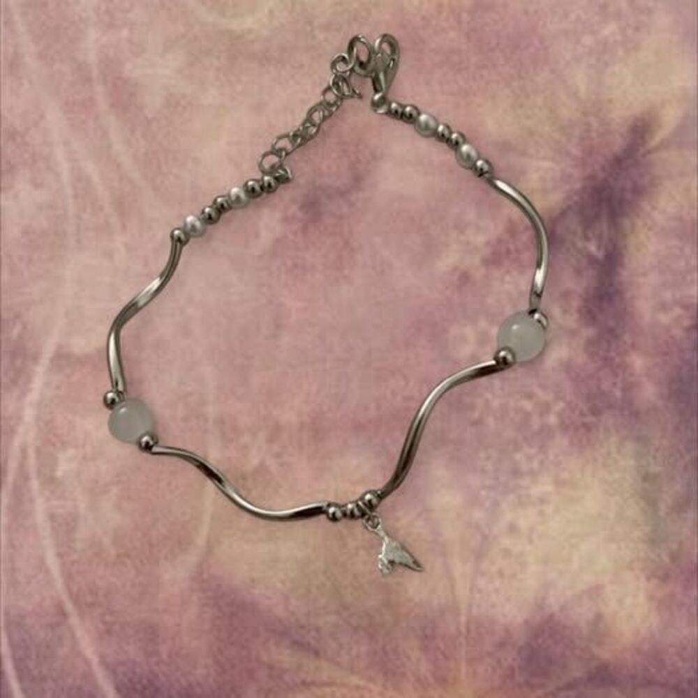 y2k futuristic galactic style silver bracelet with adjustable extension chain